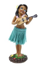 Hawaiian Hula Lady w/ Ukulele Mini Dashboard Doll - 4" Doll for Car, Grass Skirt