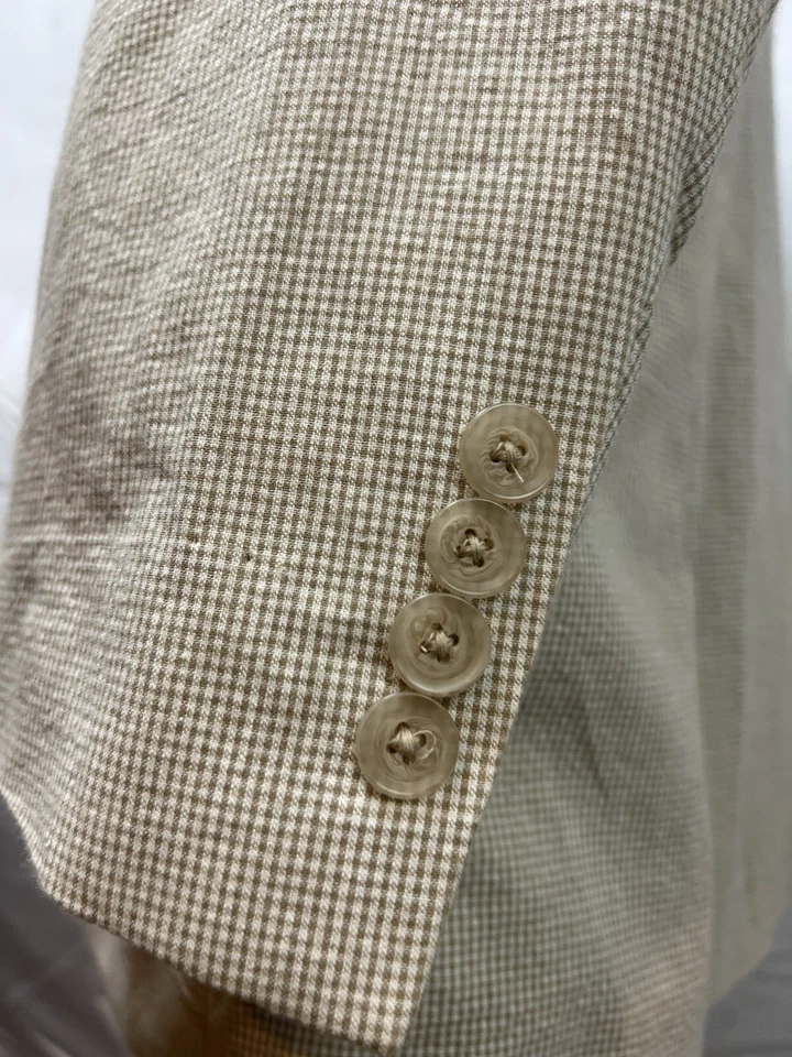 Saddlebred Mens 48R Cotton Beige Cream Gingham 2-Button Seersucker Blazer Jacket - Image 3 of 4