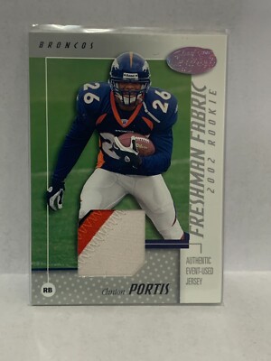 2002 Leaf Certified Materials Freshman Fabric 3-color patch CLINTON PORTIS