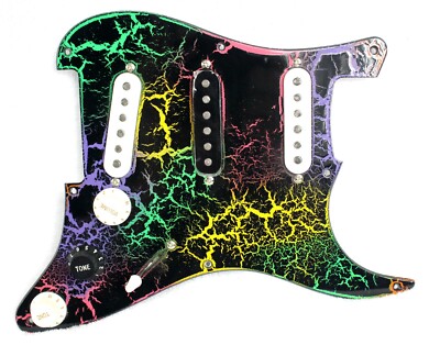 Custom Multi-Colored Crackle Painted Loaded Squier Strat (8 Hole) Pickguard
