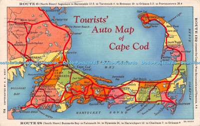 R262112 Cape Cod Karte Touristen Autokarte Nr 114 E D West C T Art Colortone