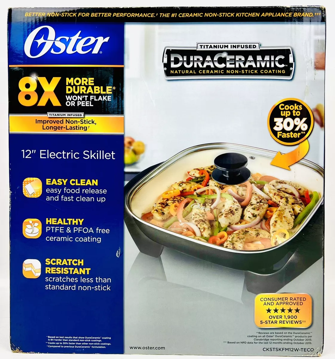 OSTER Titanium Infused 12” ELECTRIC SKILLET DuraCeramic NON-STICK, New In  Box