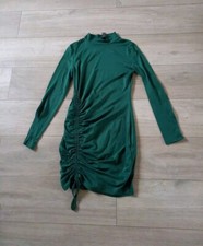 Shein Forest Green Pull Tie Stretch Ruched Short Dress Smart Office Wiggle UK8