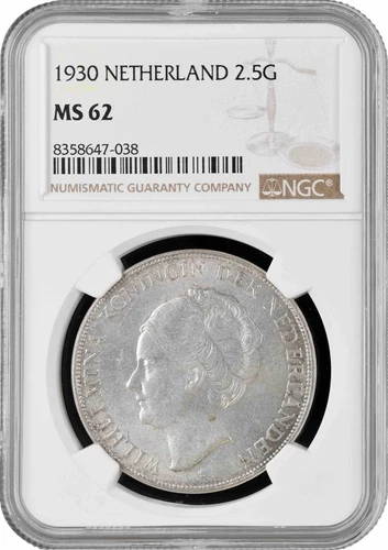 Netherlands 2 1/2 gulden 1930, NGC MS62, "Queen Wilhelmina (1890 - 1948)"