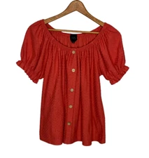 Anthropologie Medium M W5 Concepts Pumpkin Spice Swiss Dot Puff Sleeve Knit Top