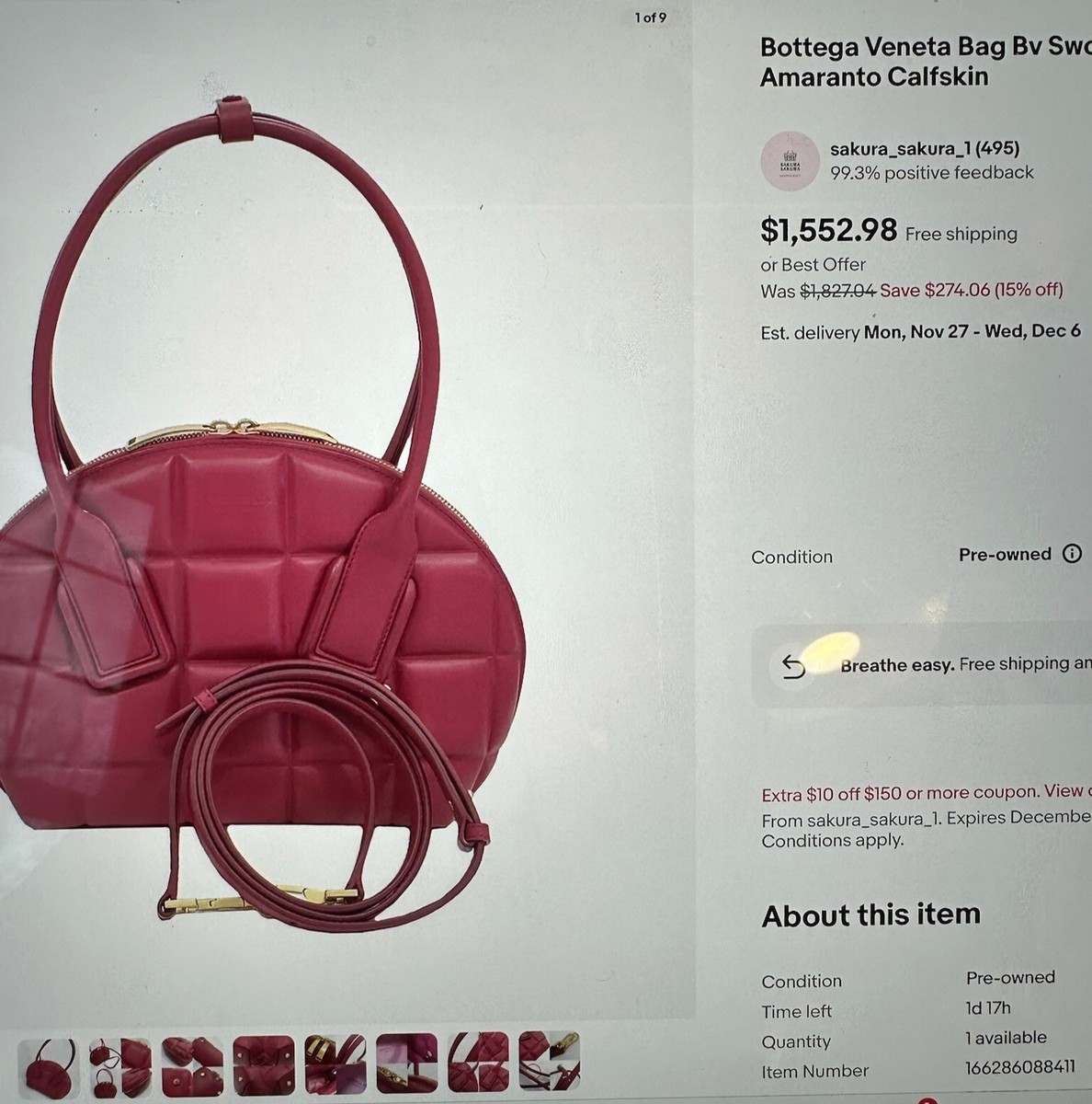 Bottega Veneta Butter Calfskin Swoop Amaranto | eBay