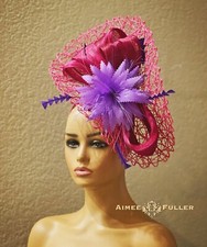 Kentucky Derby Fascinator Bridal Hat Hot Pink Fuchsia Berry Purple Royal Ascot
