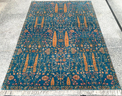 5x7 Blue Rug Oushak Style Cypress Tree Of Life High Quality Handmade Wool Rug
