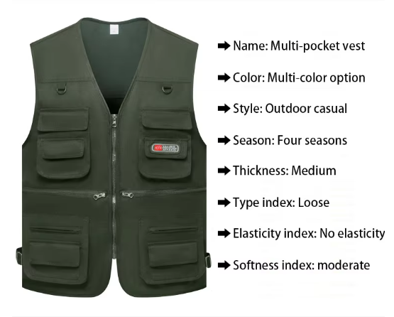 Men's Outdoor Vest Multi-Pocket Utility Gilet Sleeveless Jacket Fishing