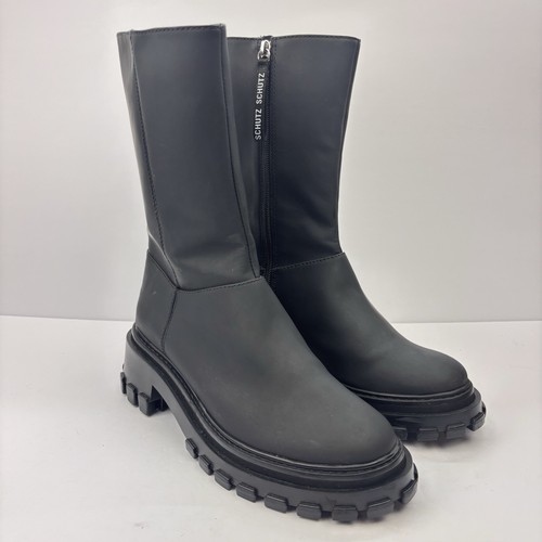 Schutz Women Juany Platform Chunky Zip Lug Black Leather Boots size 7.5 B - Picture 7 of 19