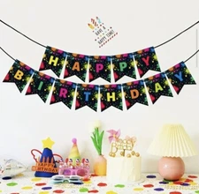Happy Birthday Banner Firework Theme Celebration Party Decoration