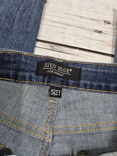 Judy Blue Womens Crop Denim Size 5/27 Slim Fit Plaid Ankle Cuff F1 - Picture 3 of 7