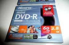 3 - Memorex Mini DVD-R 4X 2.8 GB 60Min NEW, Sealed Double Sided Double Capacity