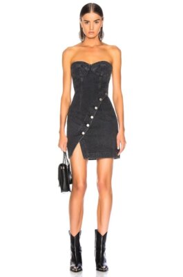 $595 Jean Atelier Onyx Black Denim Asymmetric Button Claudia Dress 2 NEW  J516 | eBay