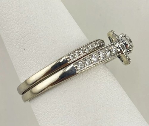 10k 5,28g Weißgold Heiligenschein 2 Band Hochzeit Set Größe 7 Wunderschön!!! - Bild 3 von 6