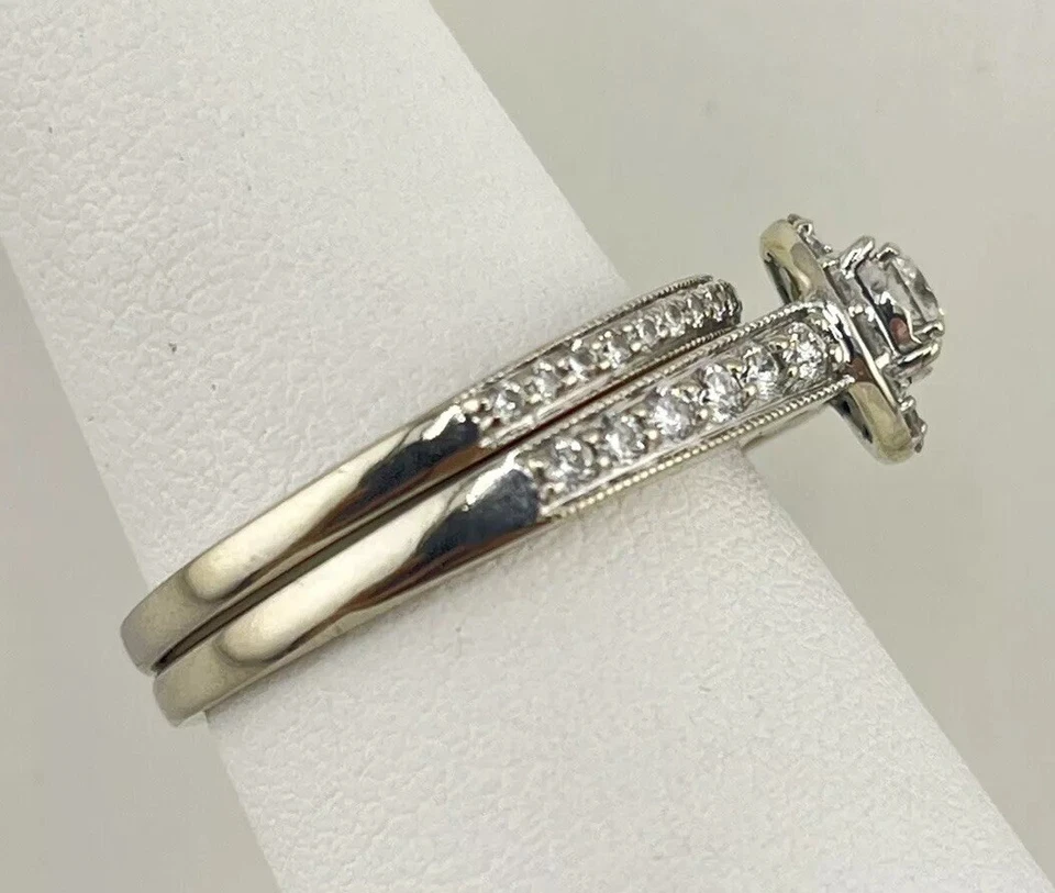 10k 5.28g White Gold Halo 2 Band Wedding Set Size 7 Gorgeous!!! - Image 3 of 4
