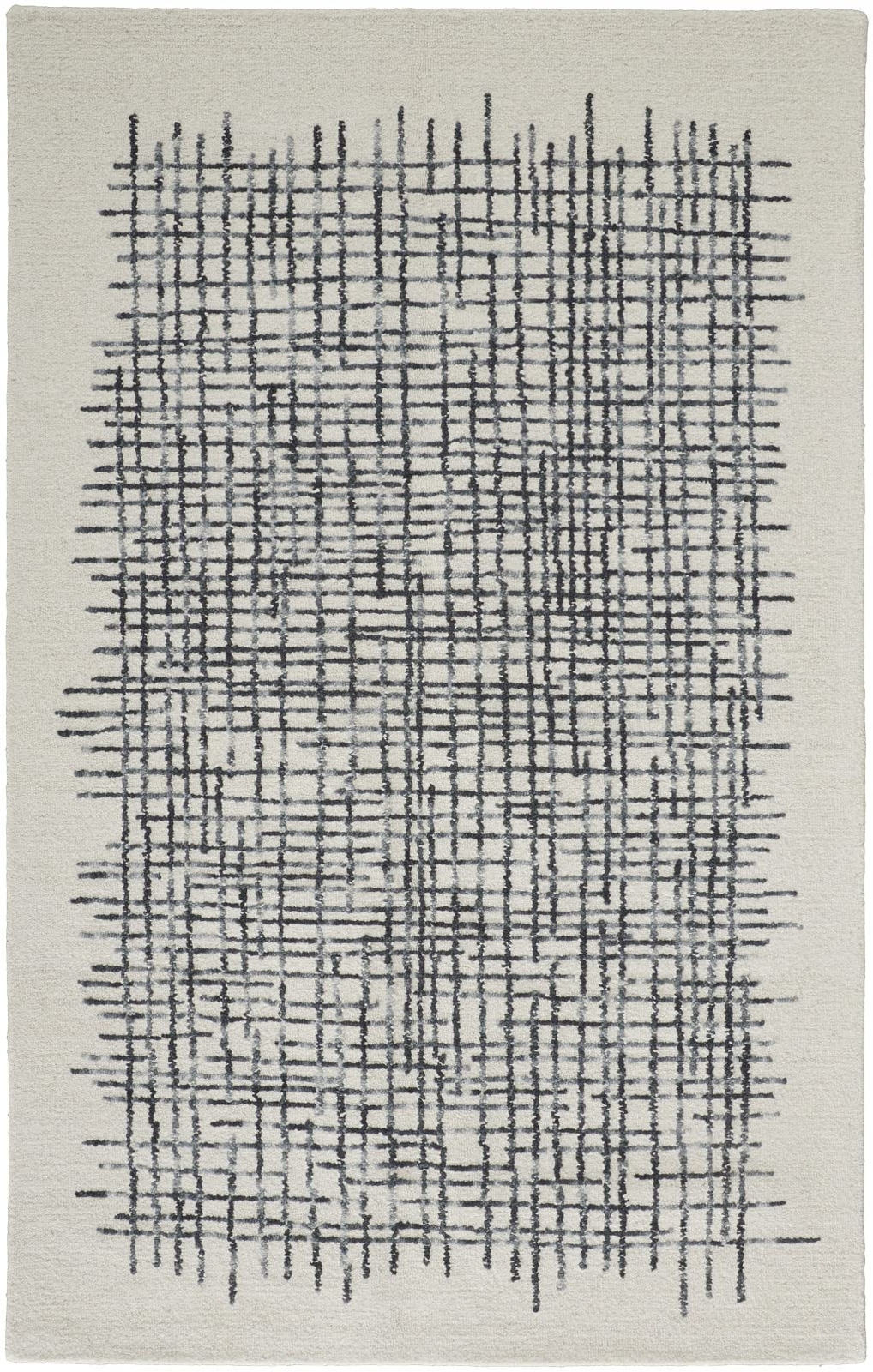 2 X 3 Шерстяных коврика ручной Работы в серую и Черную Клетку цвета Слоновой Кости с ворсом устойчивых к пятнам 11390₽