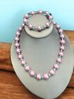 Vintage Lavender Pink Aurora Borealis Crystal Beaded Necklace Bracelet Set