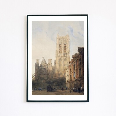Kirche St. Jacques Architektur Vintage Illustration A5 Wanddekor Kunstdruck 