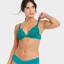 Auden Lace Underwire Bra 32B Unpadded Balconette Coverage Adjustable Strap Teal