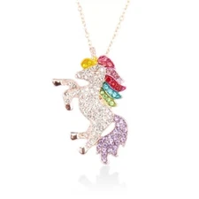 Rhinestone Rainbow Unicorn Necklace Girls Women Fashion Jewelry Rose gold