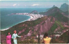 Rio de Janeiro Brazil Copacabana Beach from Corcovado Chrome Postcard Pan Am