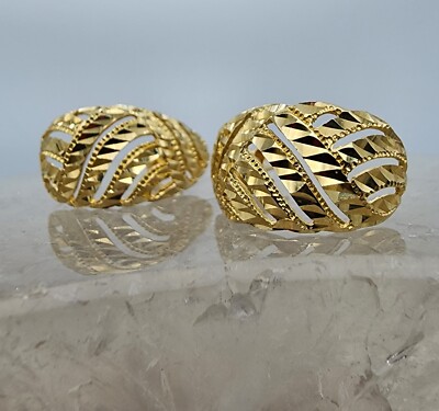 14k .585 Yellow Gold Diamond Filigree Half Hoop Post Earrings Au 23219