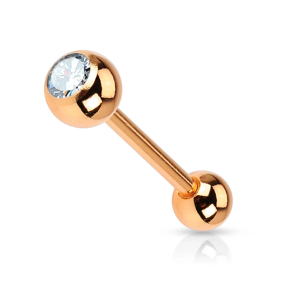 2件装玫瑰金IP 316L手术钢CZ杠铃舌头乳头穿孔14克 — 第 4/4 张图片