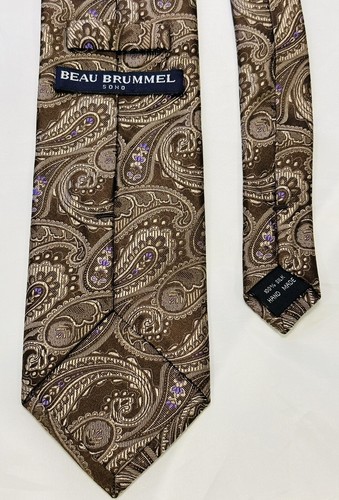 Beau Brummel Soho Roffe Brown Paisley Handmade Silk Tie Purple Accents NWOT - Picture 2 of 4