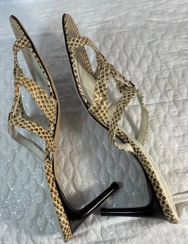 Anne Klein Snake Print Brown Beige Leather Mule Slip On Women's Sandals Size 8 - Picture 8 of 12
