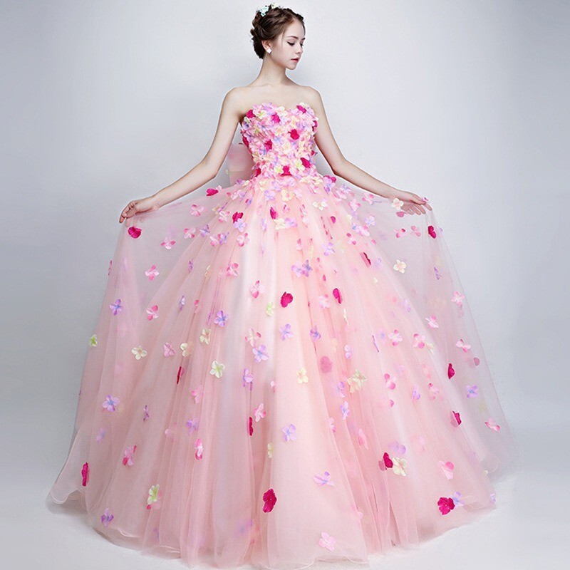 Pink A-Line Prom Dress Flower Appliques Sleeveless Backless Bow Long Gown |  eBay