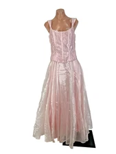 Vintage Aspeed Pink Lace Prom Dress Maxi Ball Gown Corset 90S Y2K Grunge Large