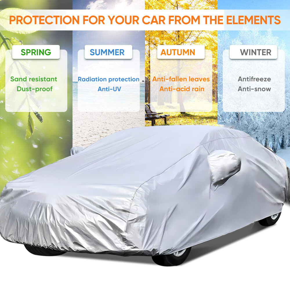NEVERLAND Silver Car Cover – Universal Fit For Sedans, Waterproof UV Resistant