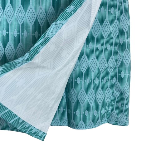 NWOT Ripskirt Hawaii Wrap Skirt Size L Green Blue Batik Geometric Length 2 - Picture 3 of 7