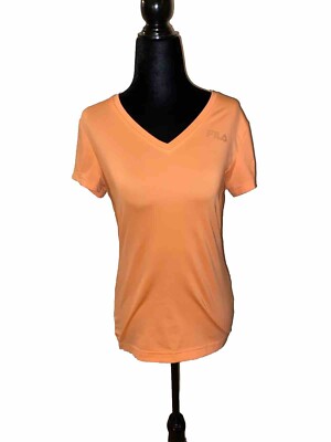 Fils Women s Activewear Small V- Neck Short Sleeve Orange Top