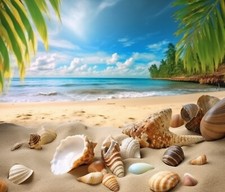 TROPICAL BEACH SEASHELL OCEAN PALM TREE PARADISE COMPUTER MOUSE PAD 9 x 7