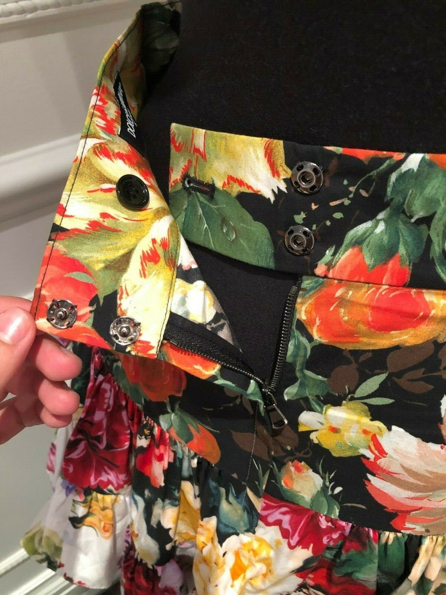DOLCE & GABBANA Tiered Floral Print Cotton Poplin Mini Skirt