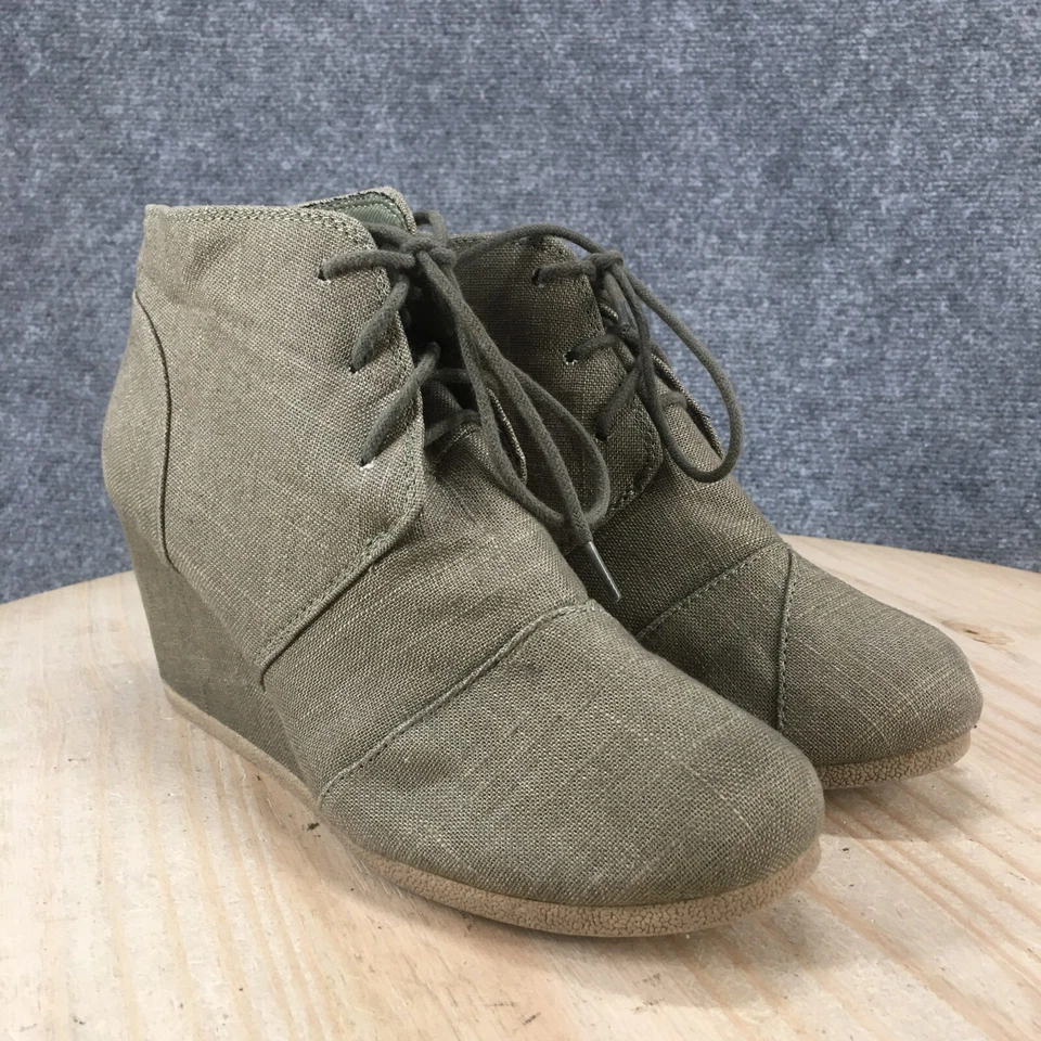 Maurices Boots Womens 9 Tali Ankle Booties Green Faux Leather Wedge Lace Up - Image 4 of 4