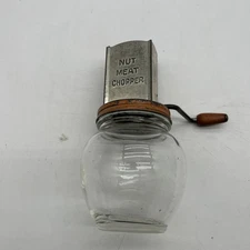 Vintage Nut Meat Chopper Metal And Glass Jar