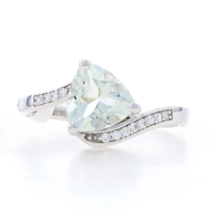 NEW Green Amethyst & Cubic Zirconia Ring - Sterling Silver Bypass Size 7