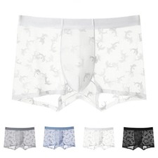 Men's Ice Silk Seamless Boxer Shorts Jacquard Print U Bulge Pouch Trunks