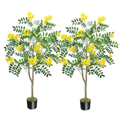 2Pcs Artificial Lemon Tree, 4FT/47.2In Fake Tree Cherry Blossom Flowers Artif...