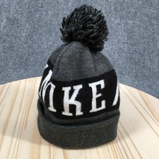 Nike Winter Beanie Pompom Hat Youth Gray Black OS Adjustable Knitted Acrylic