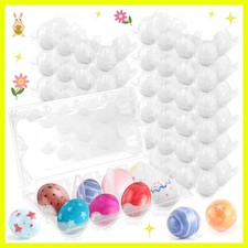 96 Pcs Plastic Easter Eggs with Clear Egg Cartons for Crafts DIY Fake Eggs Wh...