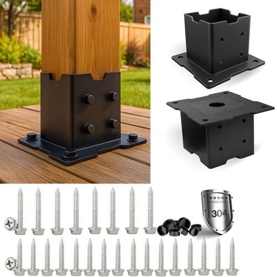 2 PCS 4x4 Inch Black Deck Post Base Wood Drainage Hole Heavy Duty Stainless