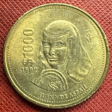 Mexico 1989-Mo 1000 Pesos. Sor Juana Inés de la Cruz. High Grade. KM# 536