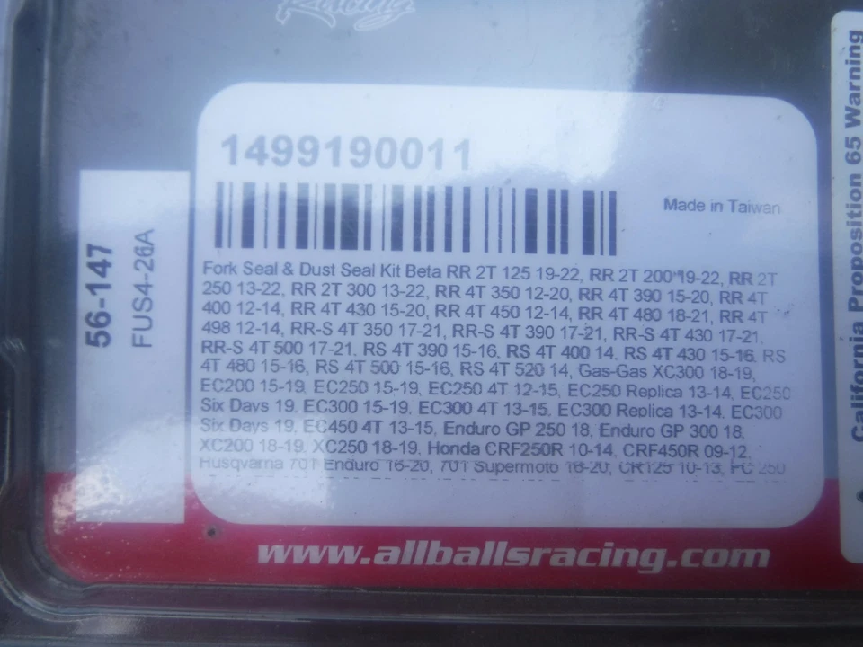 ALL BALLS CRF450R HONDA KAWASAKI KX250F GASGAS FORK DUST & OIL SEAL KIT 56-147 - Image 2 of 4