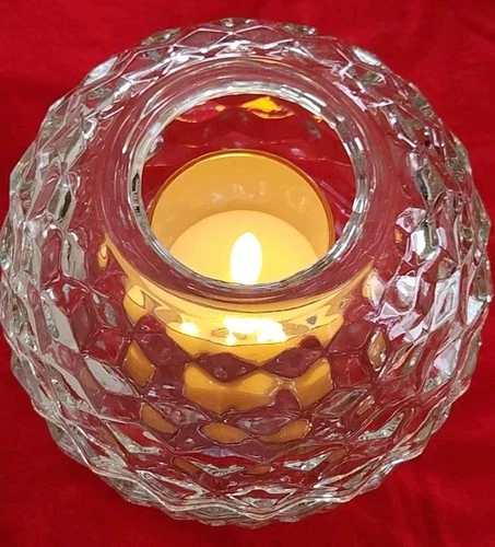 Glass Fairy Lamp Wexford Whitehall Fostoria Cubist Votive Holder Vtg