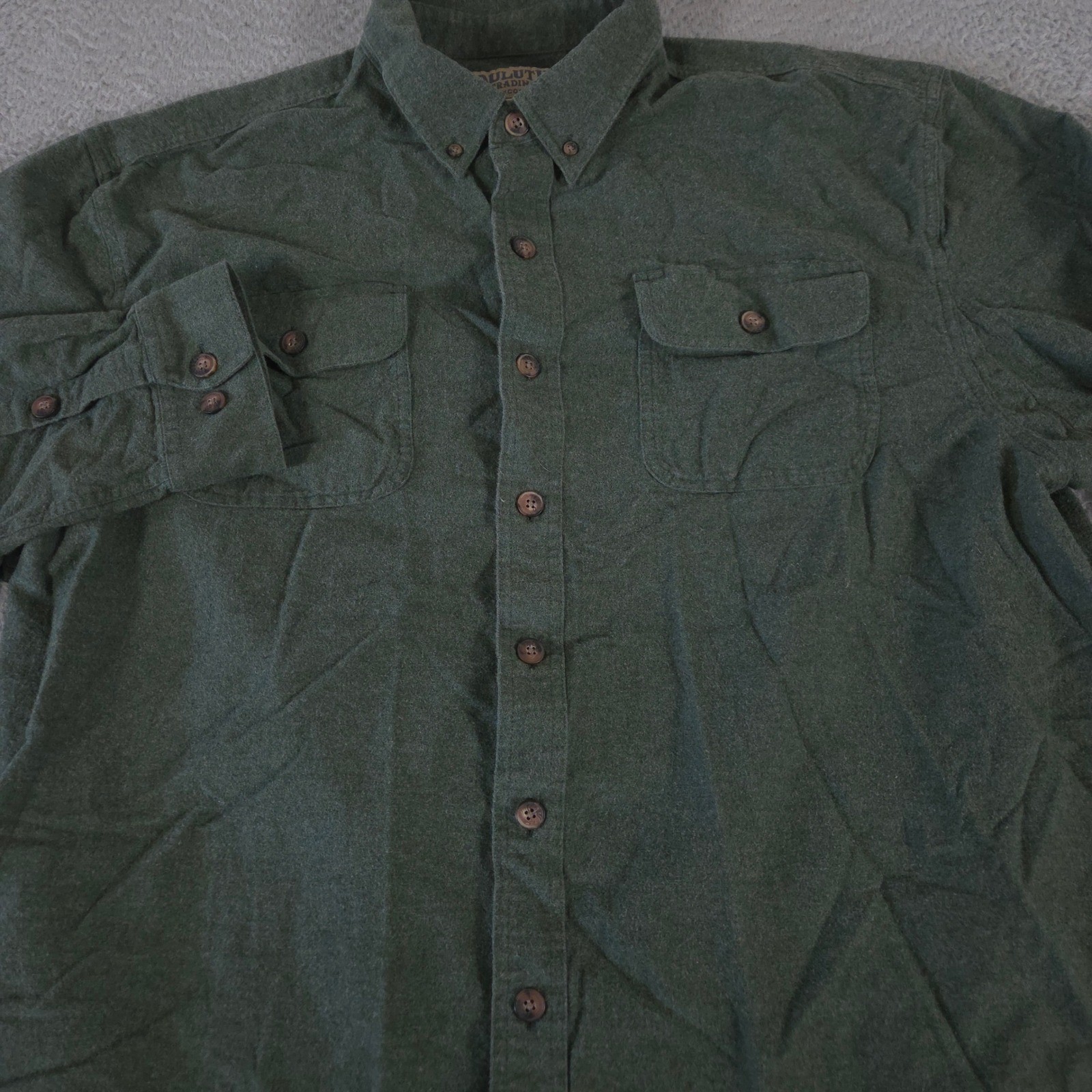 Duluth Trading Shirt Mens XL Tall Green Heavy Flannel Cotton Button Down Tall