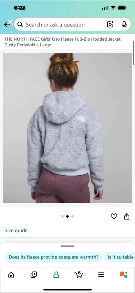 Chaqueta con Capucha The North Face Oso Fleece Cremallera Completa, Periwinkle, Niñas Talla L Foto 2 de 4